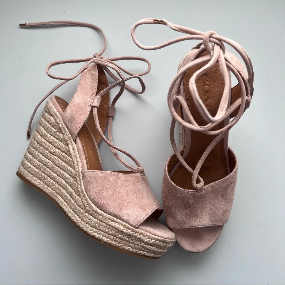 Lace-Up Espadrille Wedge Sandals in Blush